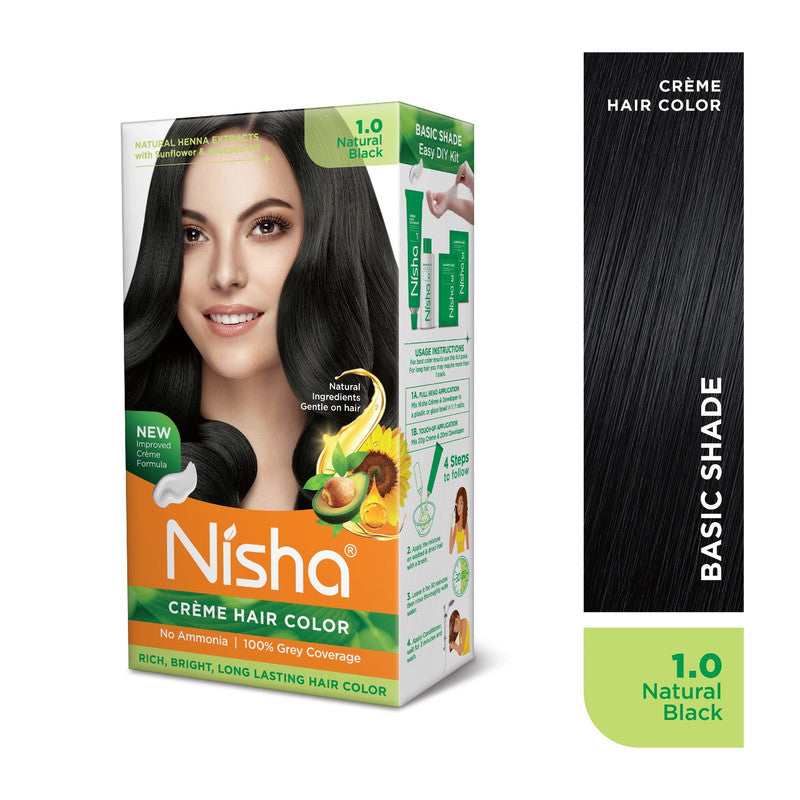 Nisha Creme Hair Color for Women and Men - Natural Black, 120gm, Long-lasting, 100% Grey Coverage Permanent Hair Colour-1