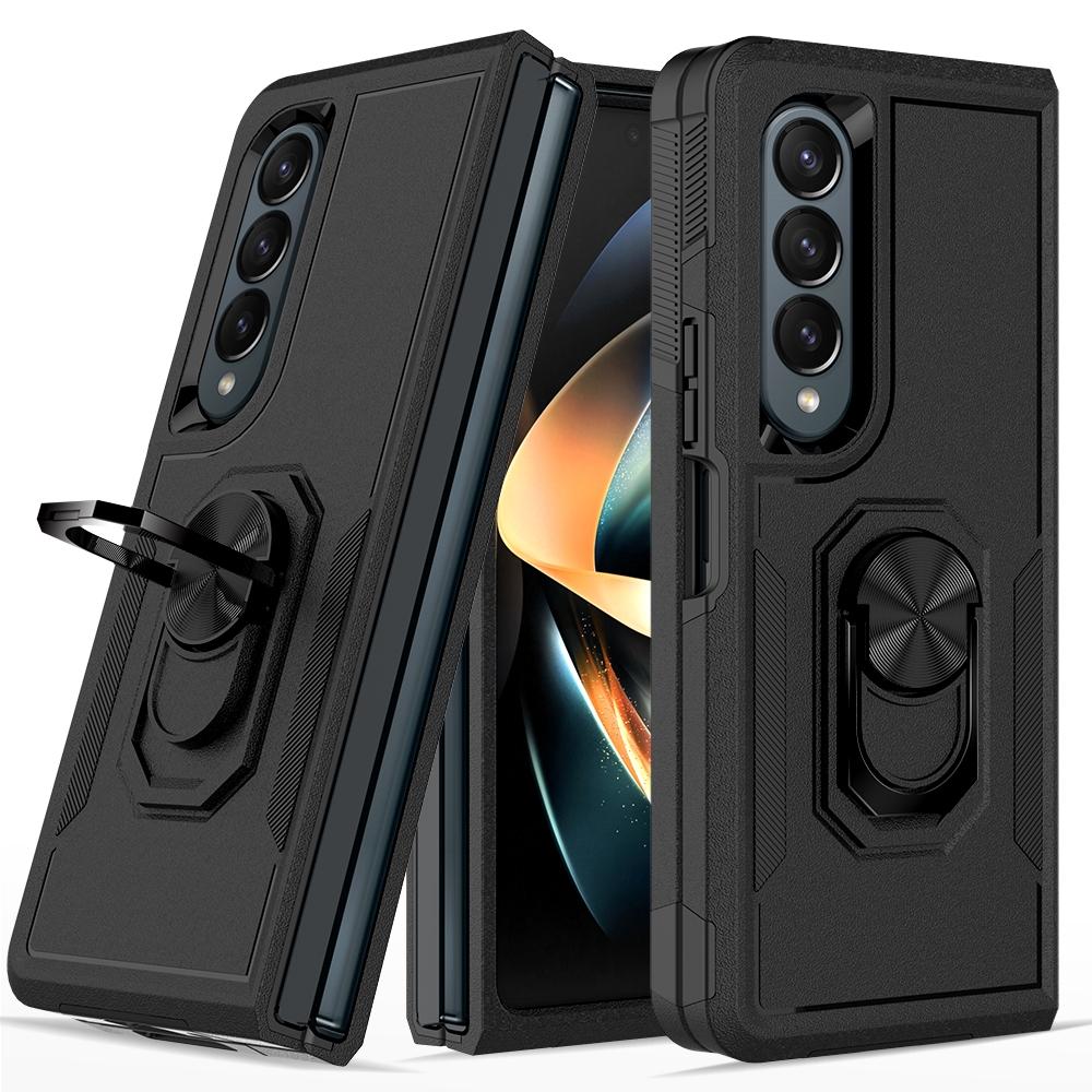 NNEDSZ Galaxy Z Fold 4 Tpu Shockproof Case With Ring - 2 In 1 Design - Black-0