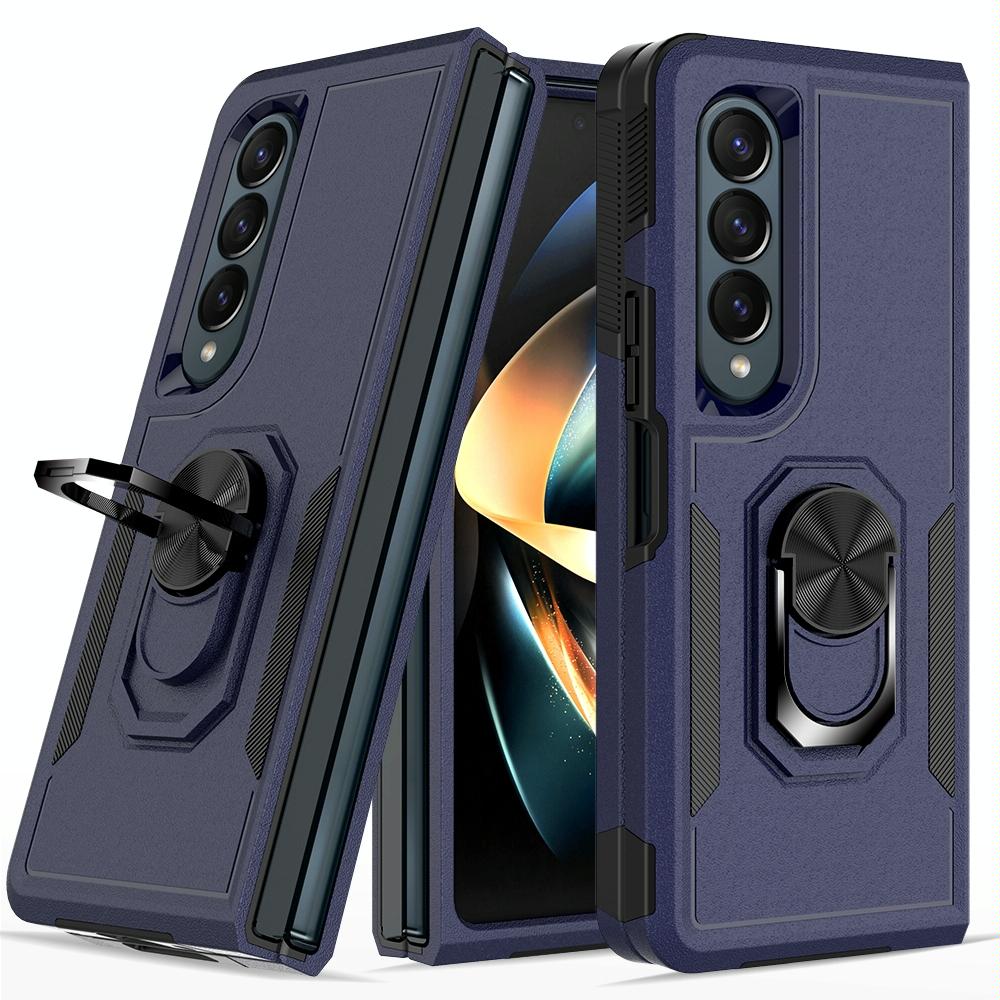 NNEDSZ Galaxy Z Fold 4 Tpu Shockproof Case With Ring - 2 In 1 Design - Black-1