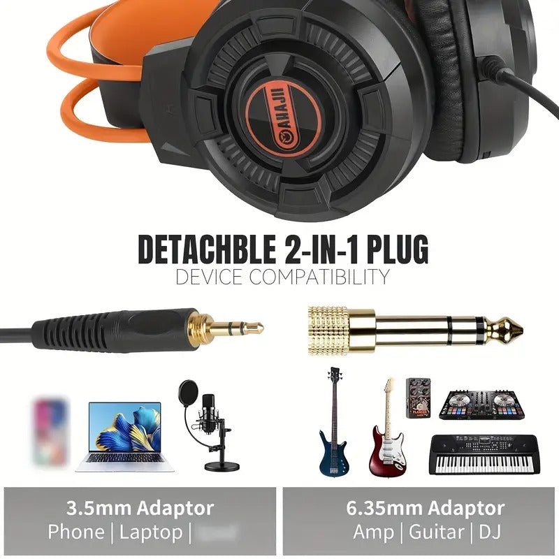 NNETM Studio Monitor Headphones Orange & Black Closed-Back Design